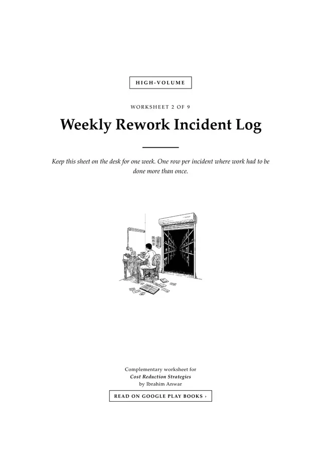 Cover, Weekly Rework Incident Log