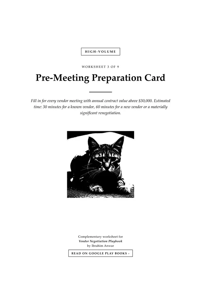 Cover, Pre-Meeting Preparation Card