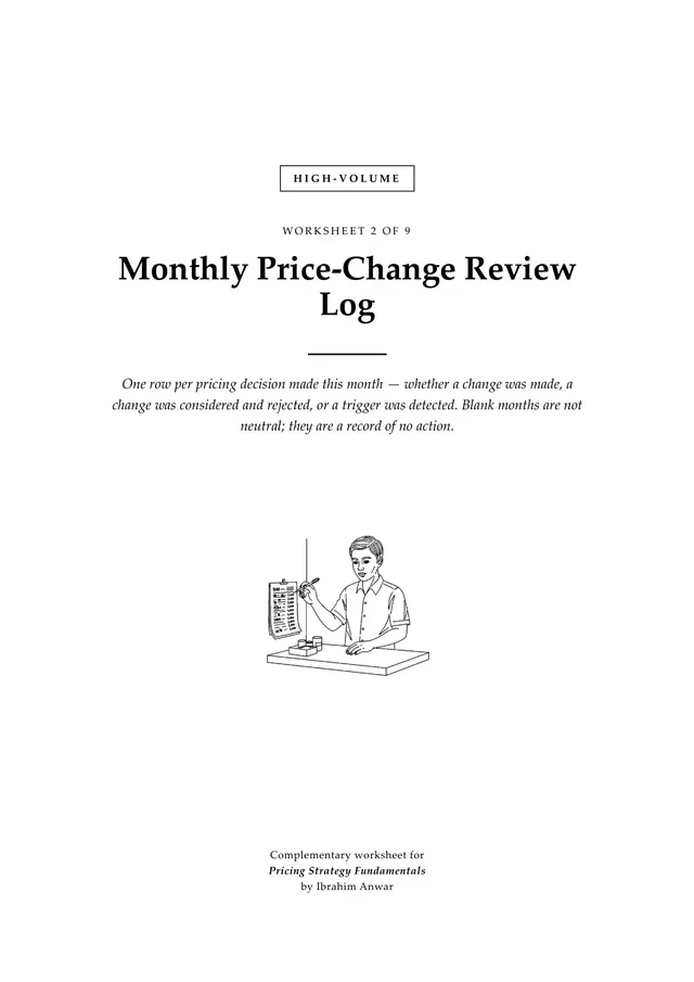 Cover, Monthly Price-Change Review Log