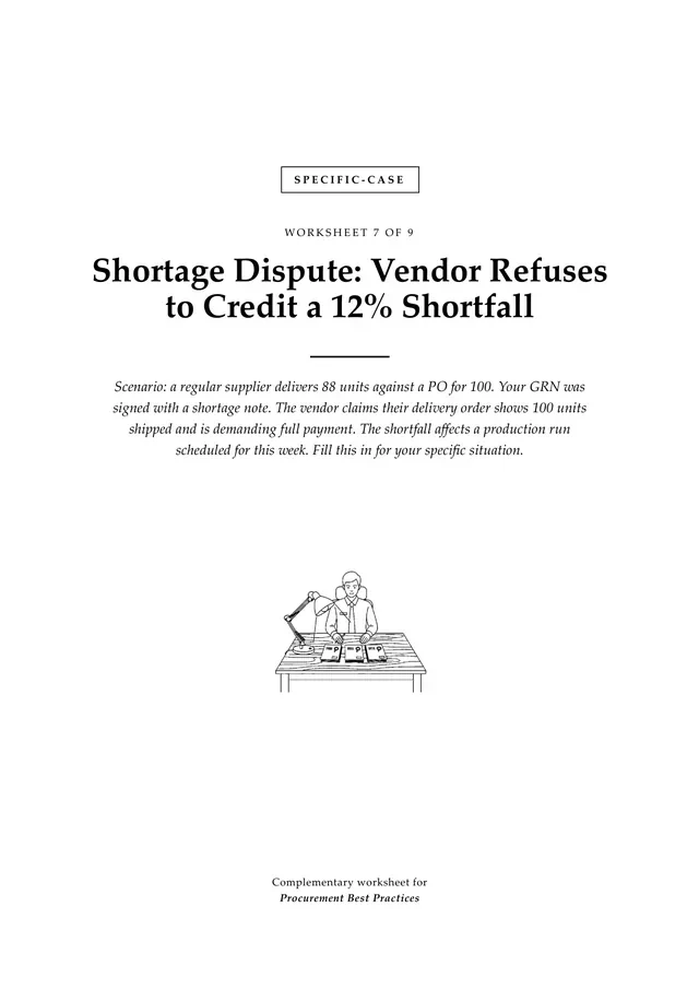 Cover, Shortage Dispute: Vendor Refuses to Credit a 12% Shortfall