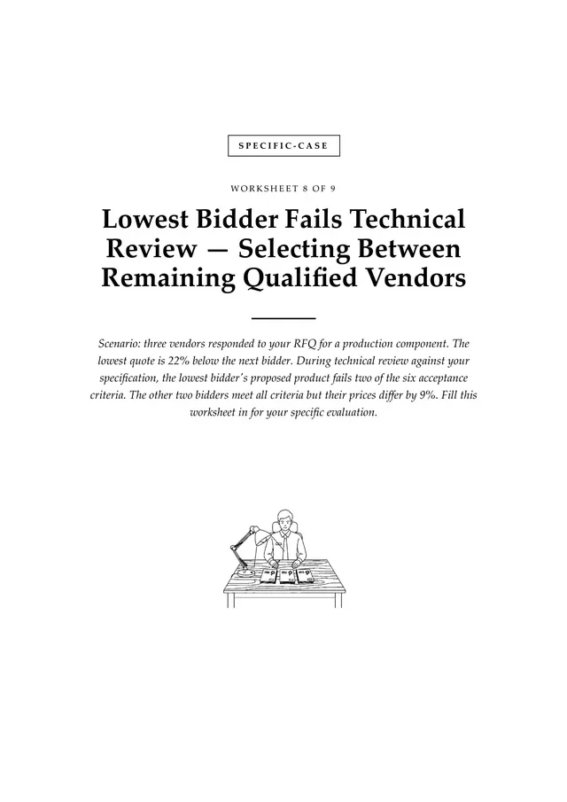Cover, Lowest Bidder Fails Technical Review — Selecting Between Remaining Qualified Vendors