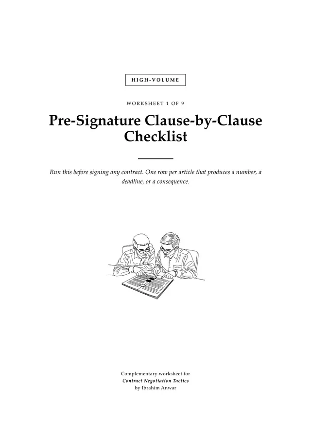 Cover, Pre-Signature Clause-by-Clause Checklist