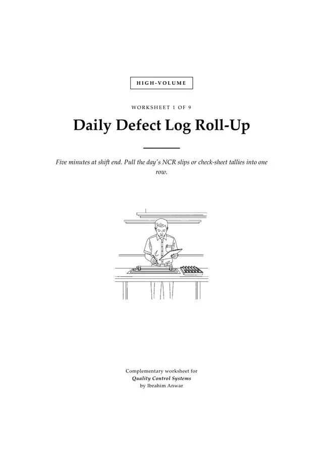 Cover, Daily Defect Log Roll-Up