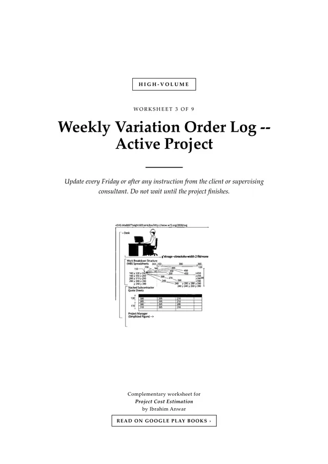 Cover, Weekly Variation Order Log -- Active Project
