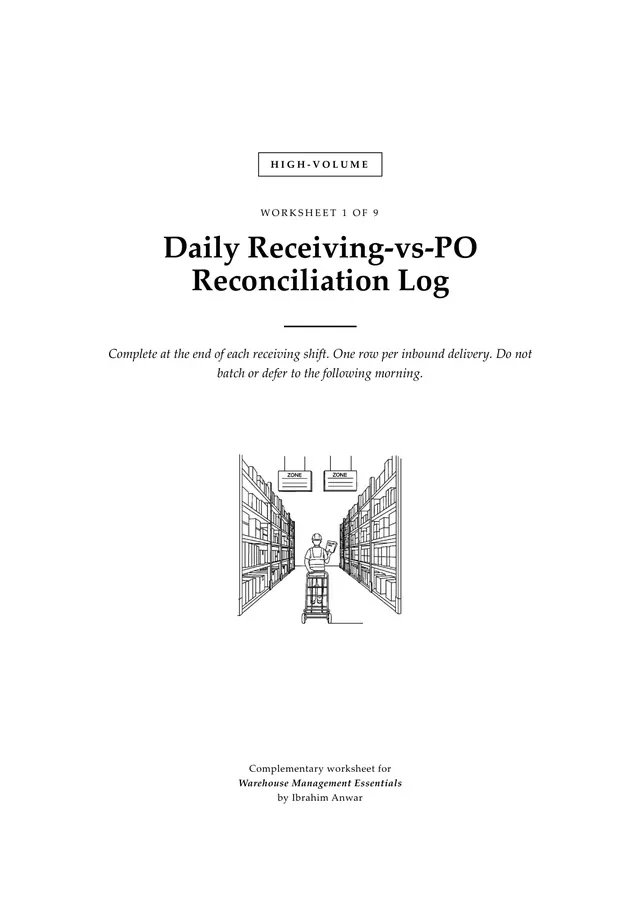 Cover, Daily Receiving-vs-PO Reconciliation Log