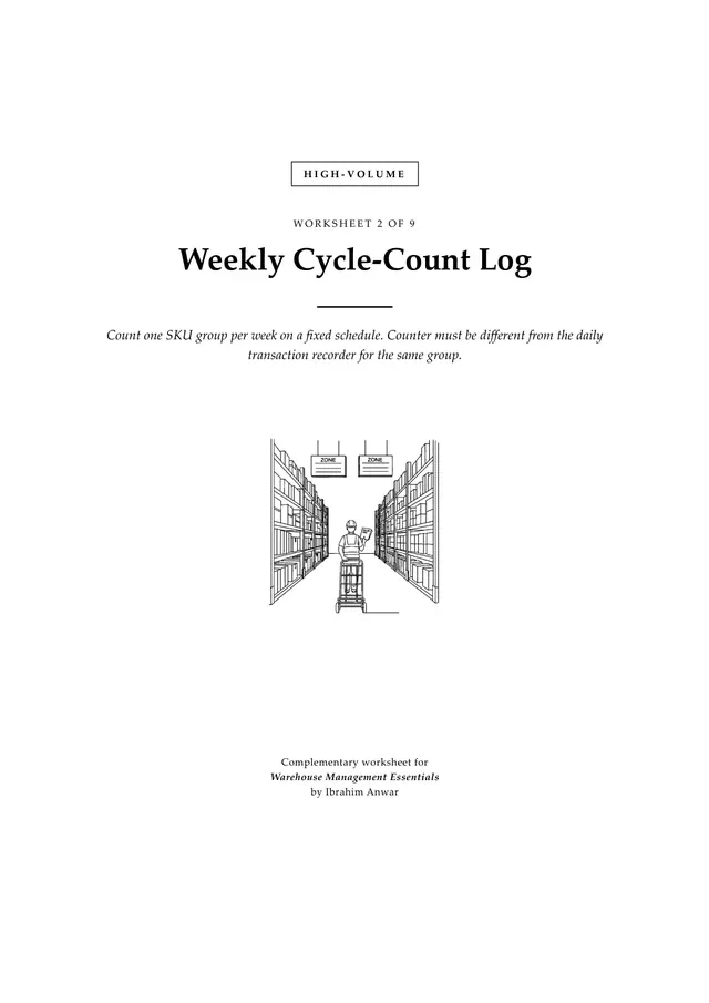 Cover, Weekly Cycle-Count Log