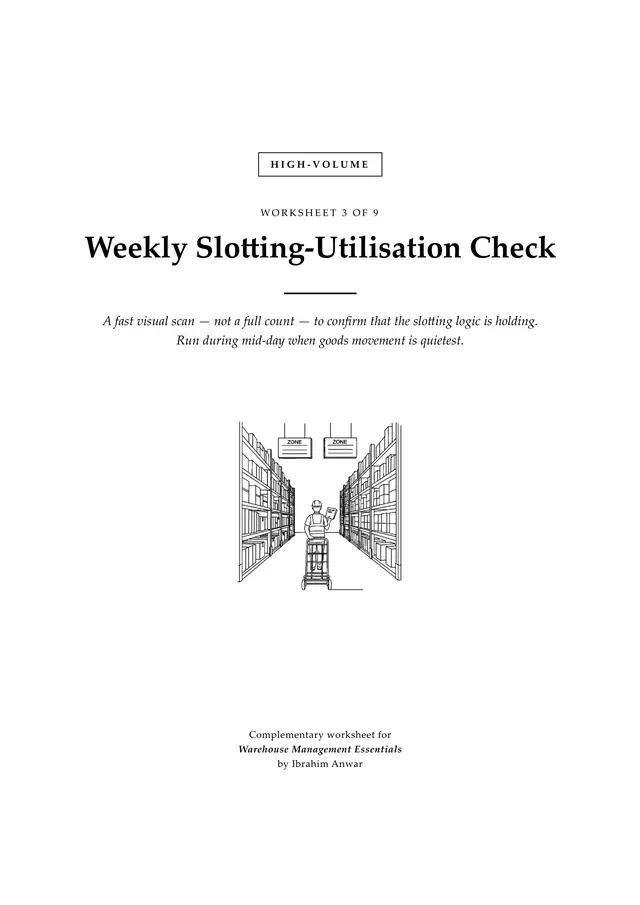 Cover, Weekly Slotting-Utilisation Check