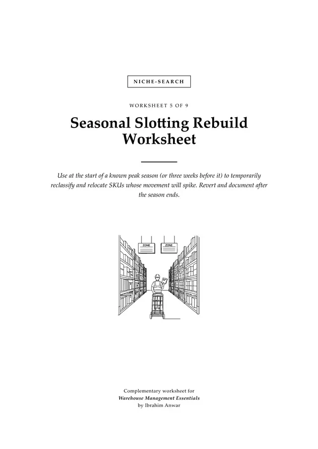 Cover, Seasonal Slotting Rebuild Worksheet