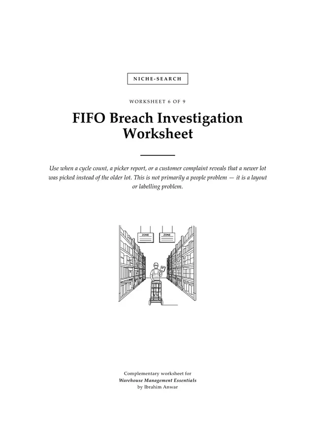 Cover, FIFO Breach Investigation Worksheet